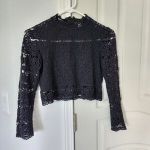 Forever 21 Victorian Gothic Sheer Crochet Lace Mock Neck Crop Top S